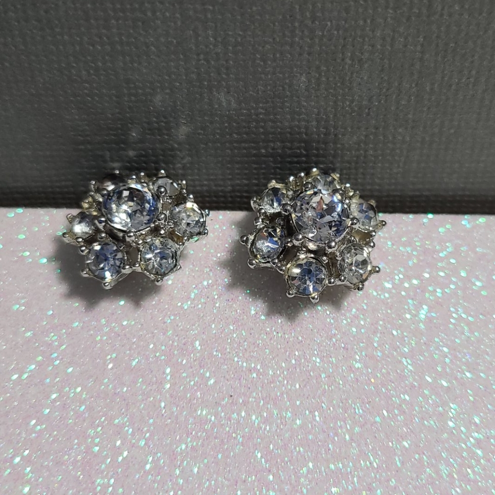 Bogoff Vintage Screw Back Earrings Clip Clear Crystals Rhinestones Faux Diamonds - Picture 10 of 13